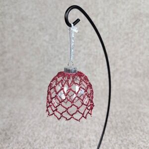 Hand‎ Beaded Red Beaded Christmas Ornament Clear Glass Sphere Holiday Decor